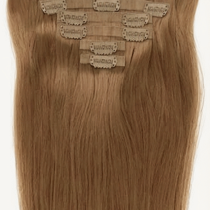 Extensiones de Clip tono 14# - Rubio Cobrizo Oscuro - Cabello Humano 100gr 16 clips 7 piezas