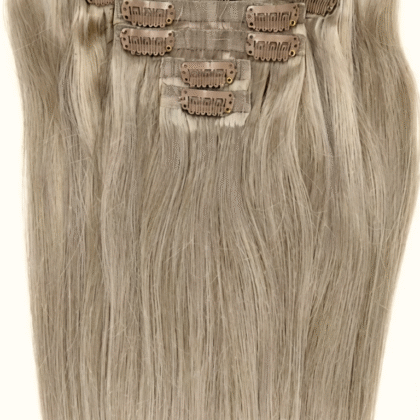 Extensiones de Clip tono 22# - Rubio Extra Claro Cenizo - Cabello Humano 100gr 16 clips 7 piezas