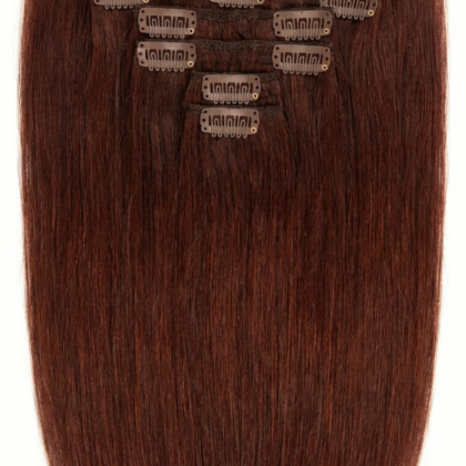 Extensiones de Clip tono 35# - Caoba Intenso - Cabello Humano 100gr 16 clips 7 piezas