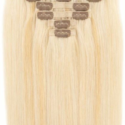 Extensiones de Clip tono 613# - Rubio Platino Dorado - Cabello Humano 100gr 16 clips 7 piezas
