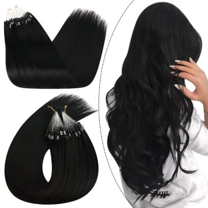 Extensiones de Grapa con Micro Ring tono 1# - Negro Azabache - Cabello Natural 100gr