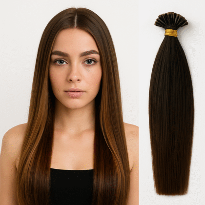 Extensiones de Queratina con Punta en U tono 2/6/2# - Mechas Castaño Claro y Castaño Oscuro - Cabello Natural 100gr