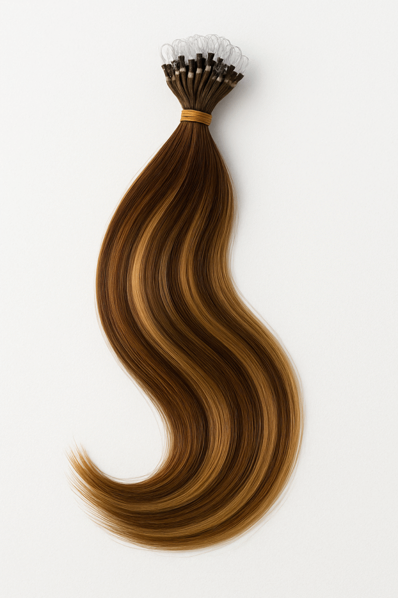 Extensiones de Grapa con Micro Ring tono 4/26/4# - Mechas Castaño Medio, Rubio Miel Oscuro y Castaño Medio - Cabello Natural 100gr