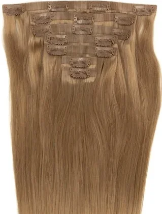 Extensiones de Clip tono 18# - Rubio Beige Oscuro - Cabello Humano 100gr 16 clips 7 piezas