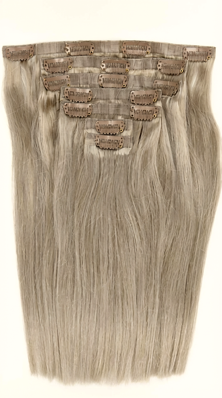 Extensiones de Clip tono 22# - Rubio Extra Claro Cenizo - Cabello Humano 100gr 16 clips 7 piezas