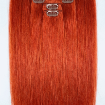 Extensiones de Clip tono 550# - Rojo Fuego - Cabello Humano 100gr 16 clips 7 piezas