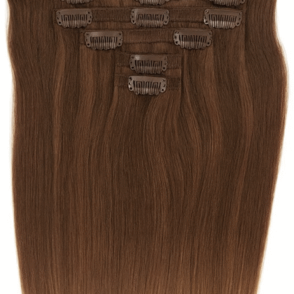 Extensiones de Clip tono 6# - Castaño Claro - Cabello Humano 100gr 16 clips 7 piezas