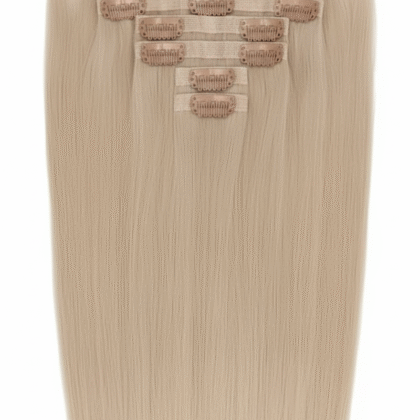 Extensiones de Clip tono 60# - Rubio Platino - Cabello Humano 100gr 16 clips 7 piezas