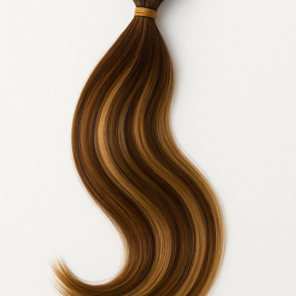 4/27/4# Mechas Castaño Medio, Rubio Miel Oscuro y Castaño Medio – Extensiones Micro Ring