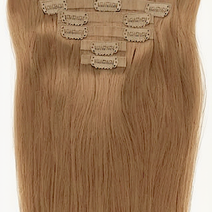 Extensiones de Clip tono 14# - Rubio Cobrizo Oscuro - Cabello Humano 100gr 16 clips 7 piezas